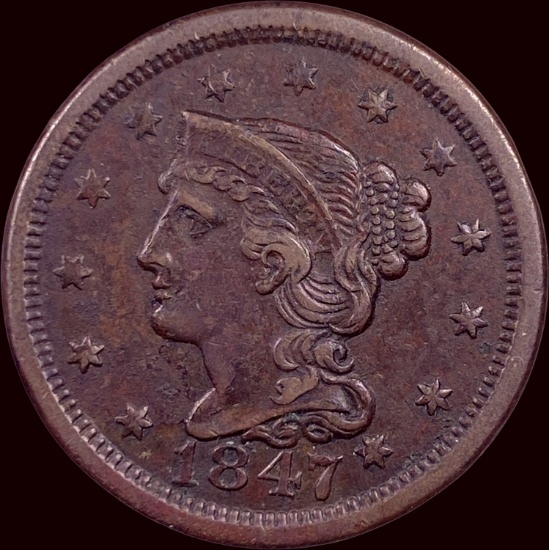 1847 Braided Hair Large Cent CLOSELY UNCIRCULATED
