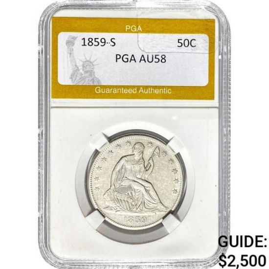 1859-S Seated Liberty Half Dollar PGA AU58