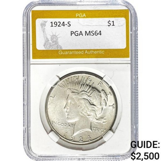 1924-S Silver Peace Dollar PGA MS64
