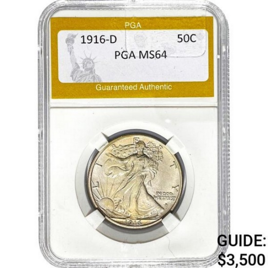 1916-D Walking Liberty Half Dollar PGA MS64
