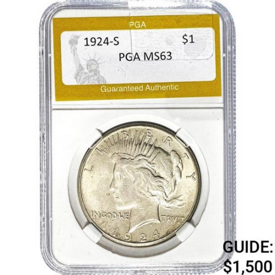 1924-S Silver Peace Dollar PGA MS63
