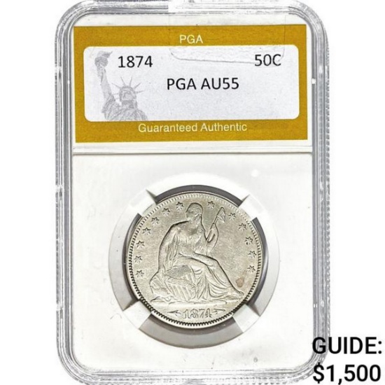 1874 Seated Liberty Half Dollar PGA AU55