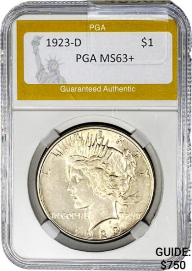 1923-D Silver Peace Dollar PGA MS63+