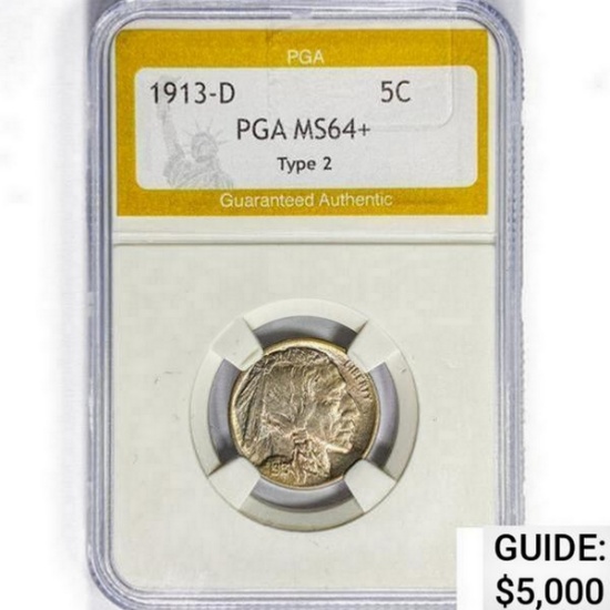 1913-D Buffalo Nickel PGA MS64+ Type 2