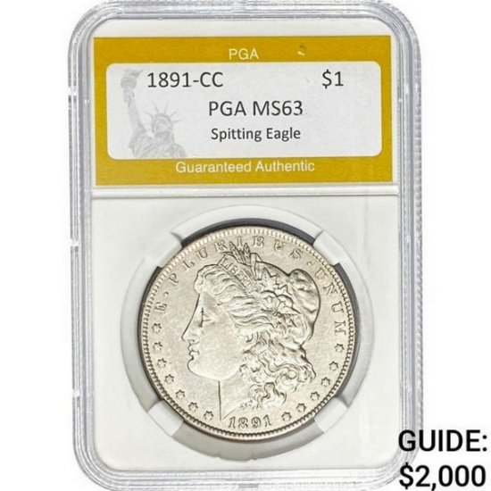 1891-CC Morgan Silver Dollar PGA MS63 Spitting Eagle