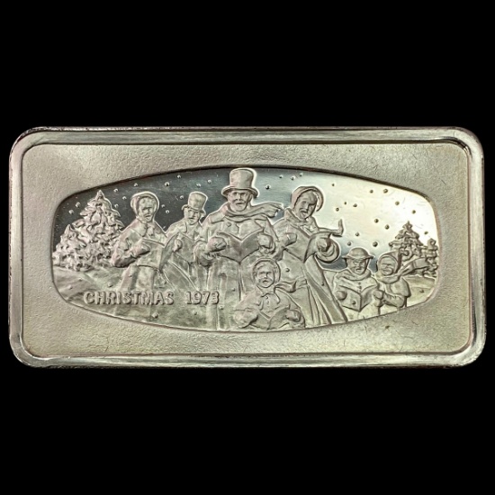 1973 Franklin Mint Christmas 1000 grain Sterling Bar UNCIRCULATED