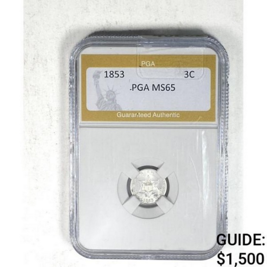 1853 Silver Three Cent PGA MS65