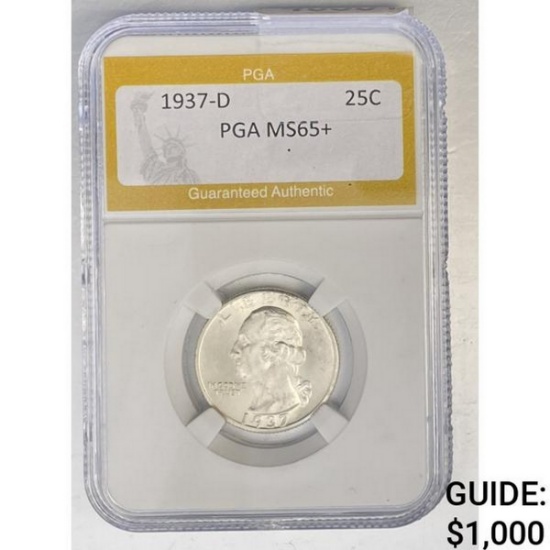 1937-D Washington Silver Quarter PGA MS65+
