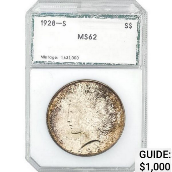 1928-S Silver Peace Dollar PCI MS62