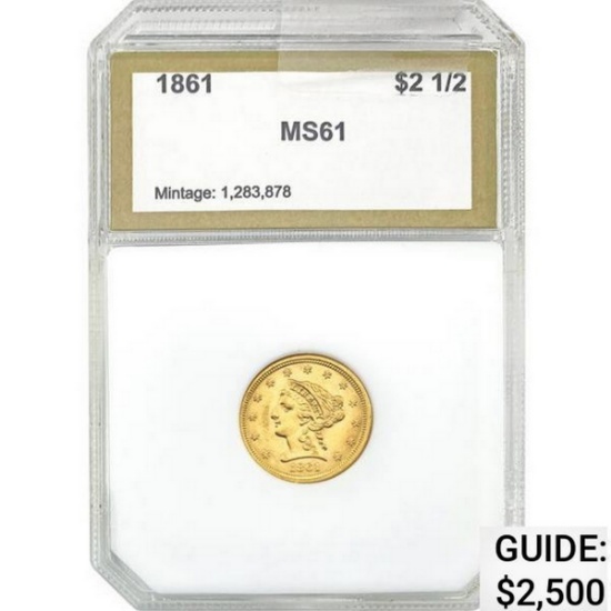 1861 $2.50 Gold Quarter Eagle PCI MS61