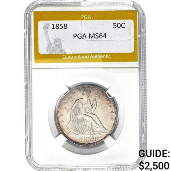 1858 Seated Liberty Half Dollar PGA MS64