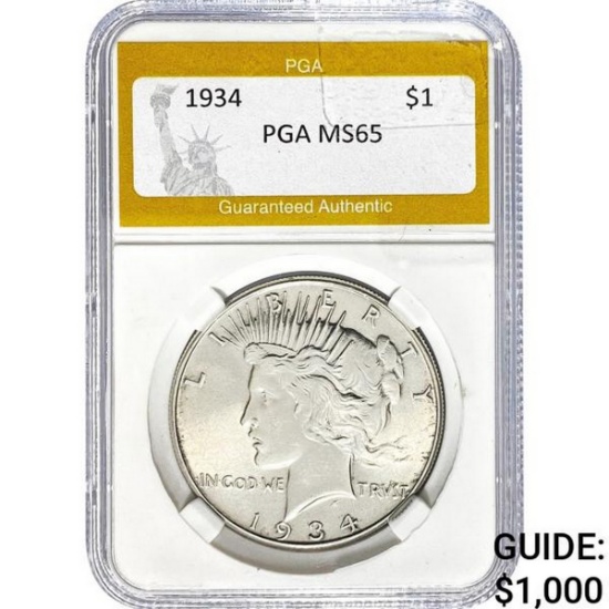 1934 Silver Peace Dollar PGA MS65