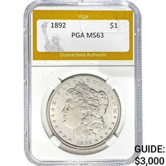 1892 Morgan Silver Dollar PGA MS63