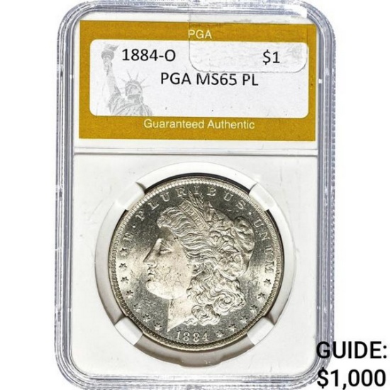 1884-O Morgan Silver Dollar PGA MS65 PL