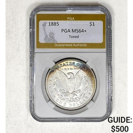 1885 Morgan Silver Dollar PGA MS64+ Toned