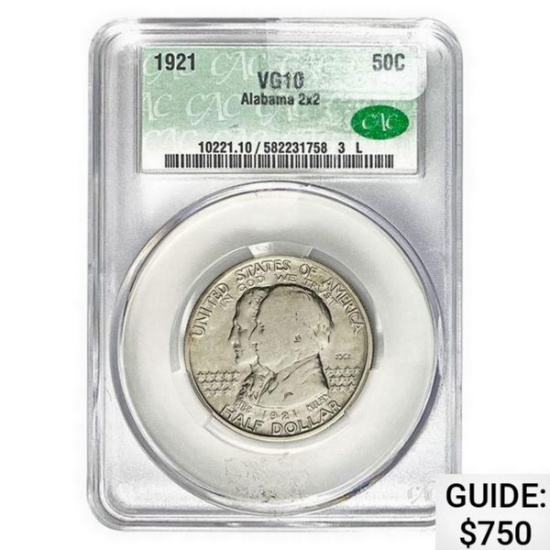 1921 Albany Half Dollar CAC VG10 2X2
