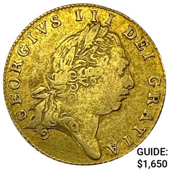 1801 G. Britain .123oz Gold 1/2 Guinea CLOSELY UNCIRCULATED