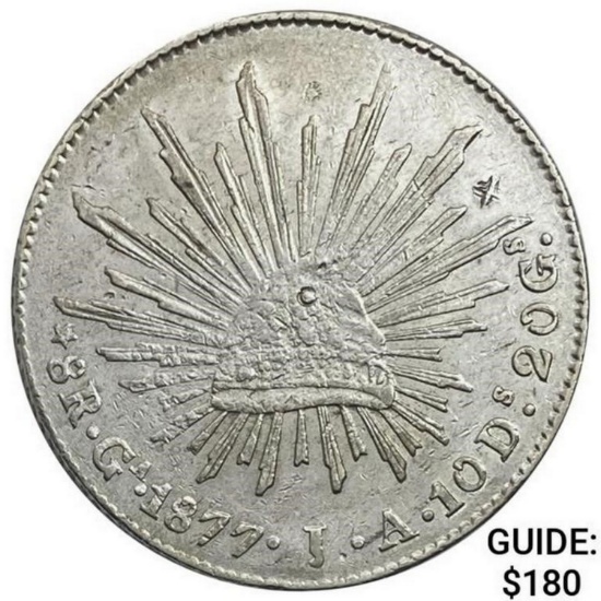 1877Go JA Mexico Silver 8 Reales Chops NEARLY UNCIRCULATED