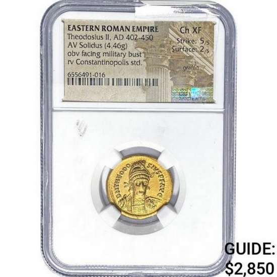 East Roman, Theodosius II AD 402-450 Gold Solidus NGC Ch XF