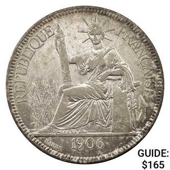 1906-A French Indochina Silver Piastre CLOSELY UNCIRCULATED