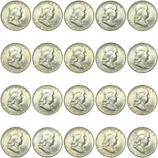 1949-S Gem BU Franklin Half Dollar Roll [20 Coins]