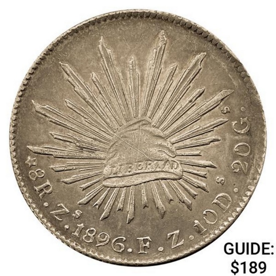1896Zs FZ Mexico Zacatecas Silver 8 Reales CHOICE AU