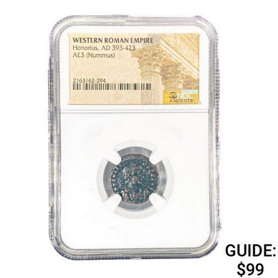 West Roman Honorius, AD 393-423 AE3 Nummus NGC