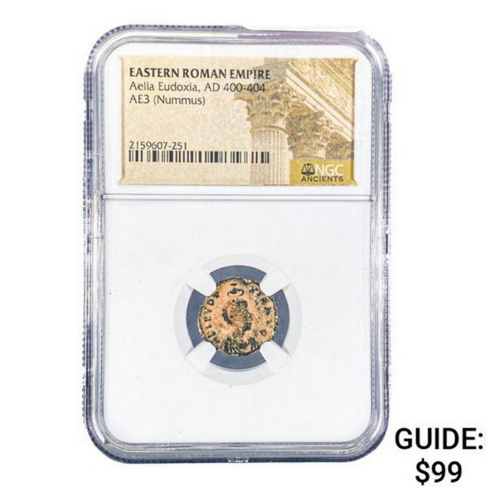 East Roman Aelia Eudoxia, AD 400-404 AE3 Nummus NGC