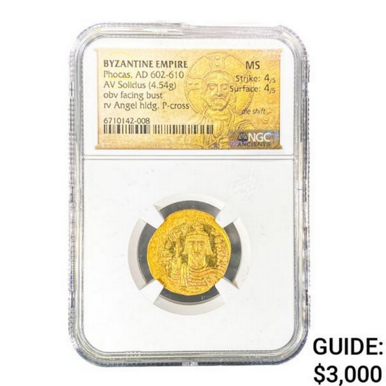 Byzantine Phocas, AD 602-610 Gold Solidus (4.54g) NGC