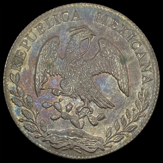 1874/73Go FR Mexico Silver 8 Reales Cap & Rays UNCIRCULATED