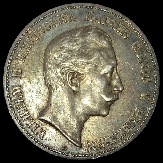 1907-A Prussia Silver 5 Reichsmark NEARLY UNCIRCULATED