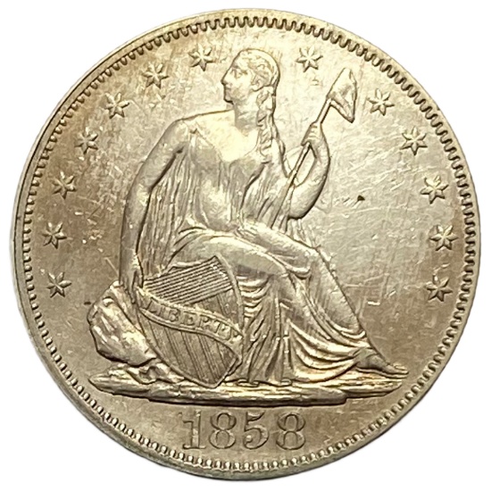 1858 Seated Liberty Half Dollar AU+