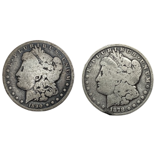 1878-CC, 1890-CC KEY Date Morgan Silver Dollar [2 Coins]