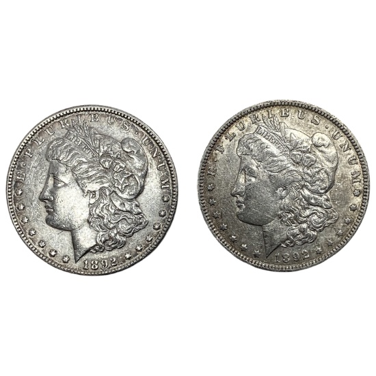 1892, 1892-O AU Better Date Morgan Sil Dollar [2 Coins]