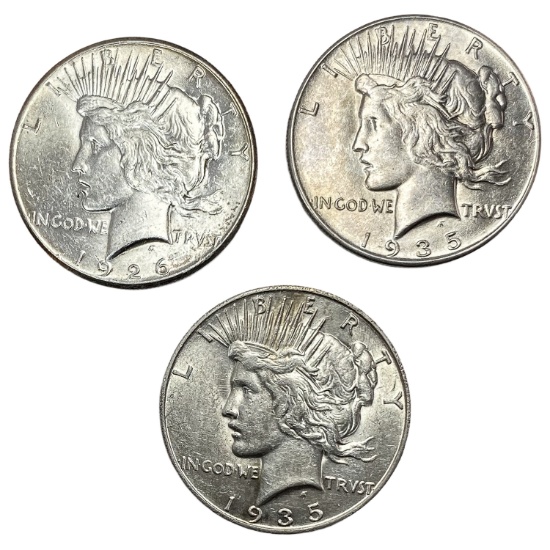 1926-1935 UNC Better Date Silver Peace Dollar [3 Coins]