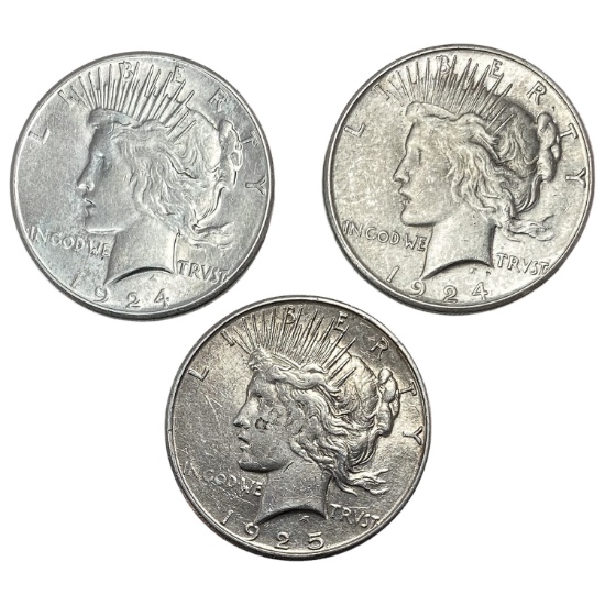 1924-1925 Better Date Silver Peace Dollar [3 Coins]