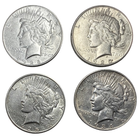 1924-1928 Better Date Silver Peace Dollar [4 Coins]