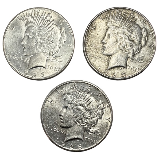 1925-1926 Better Date Silver Peace Dollar [3 Coins]