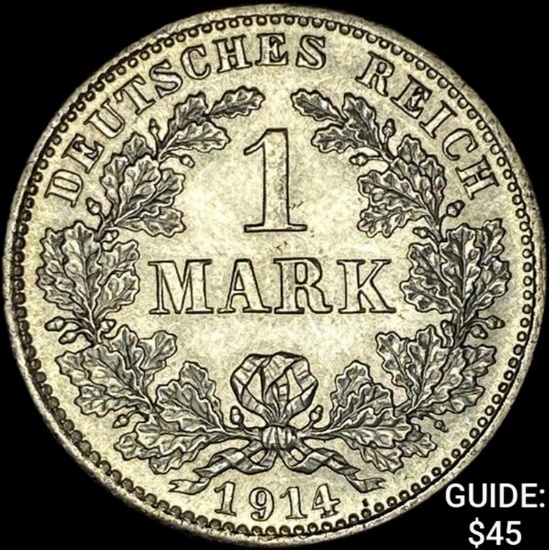 1914-D Germany Silver 1 Reichsmark UNCIRCULATED