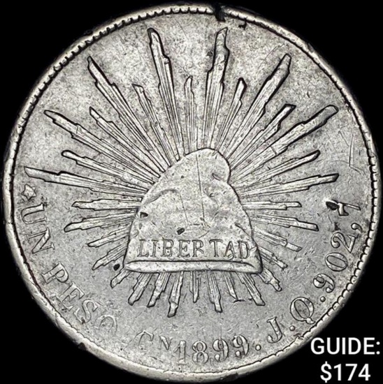 1899Cn JQ Mexico Silver Peso CLOSELY UNCIRCULATED
