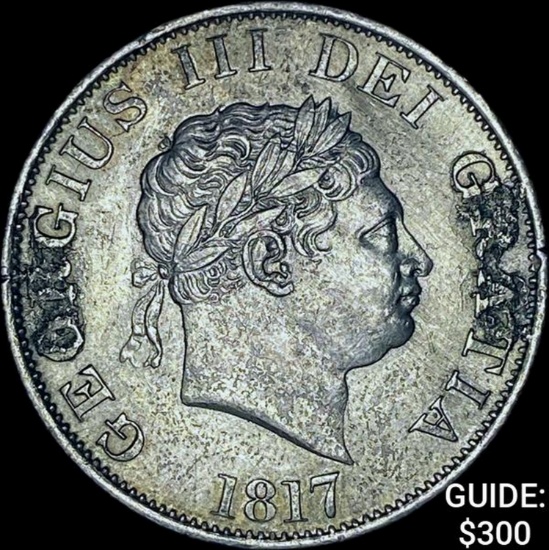 1817 Great Britian Silver 1/2 Crown KM-672 CHOICE AU
