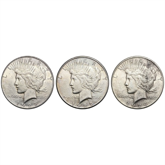 1924-1928 Better Date Silver Peace Dollar Lot [3 Coins]