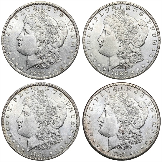1880-1890 GEM BU Morgan Silver Dollar Lot [4 Coins]