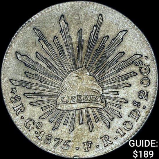 1875 Go FR Mexico Silver 8 Reales Cap & Ray CHOICE AU