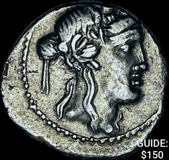 78 BC Roman Rep M Volteius Mf Silver Bacchus CHOICE AU
