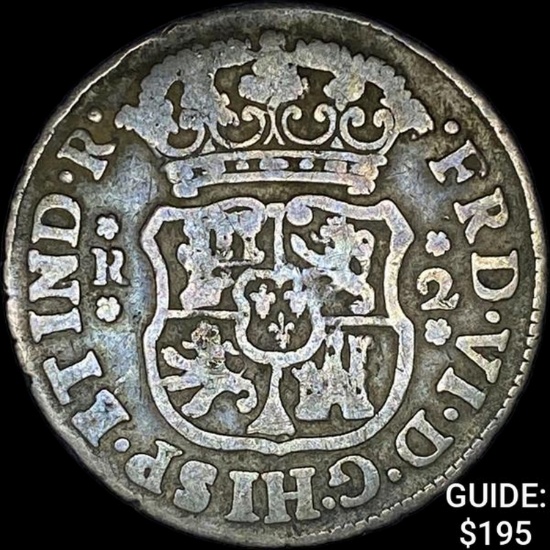 1748-MO MF Mexico Pillar 2 Reales NEARLY UNCIRCULATED