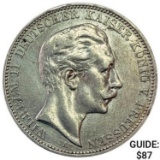 1908-A Germany Silver 3 Reichsmark CLOSELY UNCIRCULATED