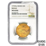 1974Mo Mexico 20C Bronze NGC MS66 RD