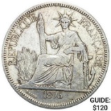 1896A French Indochina 1 Piastre ABOUT UNCIRCULATED