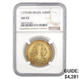 1779/8B Brazil 0.4229oz Gold 6400 Reis NGC AU53